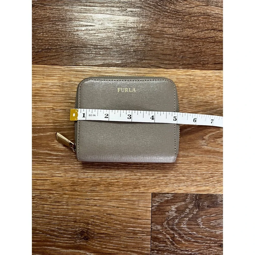 Furla Womens Wallet Grey Saffiano Taupe Leather Babylon Zip Around Small Compact